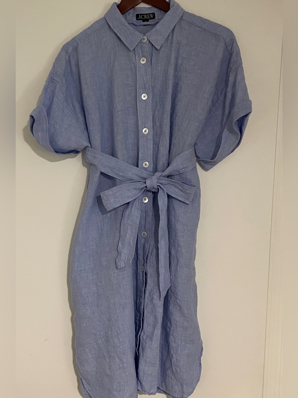 J.Crew Capitaine Light Blue Linen Tie-Waist Shirt Dress Women's XL